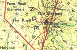Kort over ruten fra South Kinangop til toppen af The Elephant og videre mod nord i retning af Kinangop