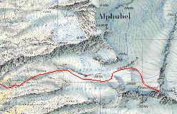 Kort over ruten fra Täschhütte over Alphubeljoch til toppen af Feechopf