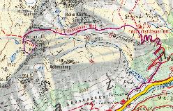 Kort over ruten fra Brandle over Friedrichshafner Hütte til Geissspitze