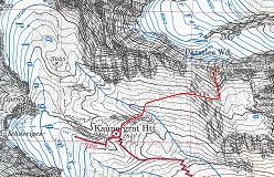 Kort over ruten fra Kaunergrathütte til toppen af Parstleswand