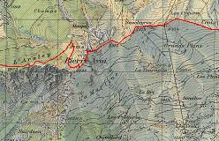 Kort over ruten fra l'Aroley til toppen af Pierre Avoi og videre ned til Croix de Coeur