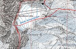 Kort over ruten fra Knorrhütte over SonnAlpin til toppen af Schneefernerkopf