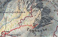 Kort over ruten fra Erichhütte til toppen af Taghaube