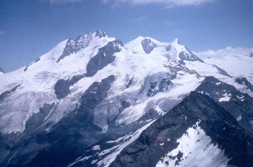 Rimpfischhorn, Strahlhorn og Adlerhorn taget fra Oberrothorn (3320m) den 05.08.92