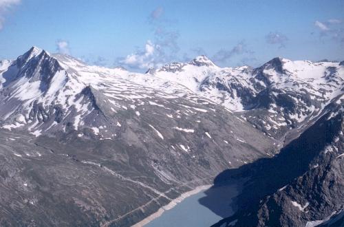 Spechhorn, Joderhorn og Monte Moro set fra toppen af Klein Allalin den 22.07.00