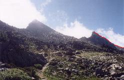 Ruten op over SW-graten på Distelhorn set fra Hannigalp