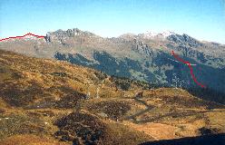 Ruten over toppen af Faulhorn og videre ned mod Grindelwald, set fra Kleine Scheidegg.