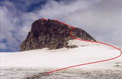 Ruten op over Jamjoch til toppen af Hintere Jamspitze set fra Jamtalferner (NE)