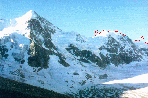 Mont Durand med Ober Gabelhorn til venstre set fra Cabane du Mountet