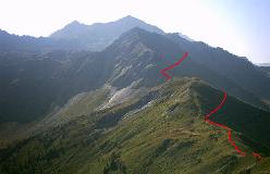 Ruten fra Col de Bâ Combe til Mont Rogneux set fra Tête des Etablons (NW)