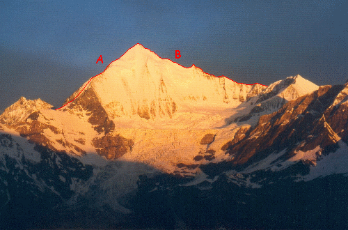 Weisshorn NE-flanke set fra Säldgalen.