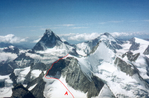 Wellenkuppe og Ober Gabelhorn set fra Zinalrothorn.
